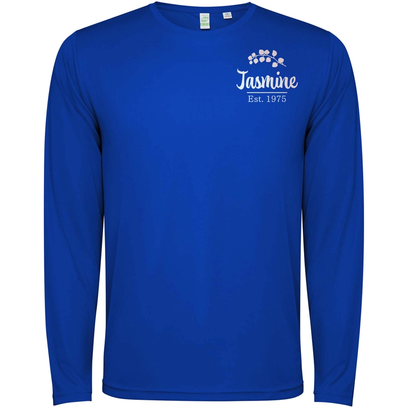 Estoril 125 g/m² langærmet unisex t-shirt i farven Kongeblå