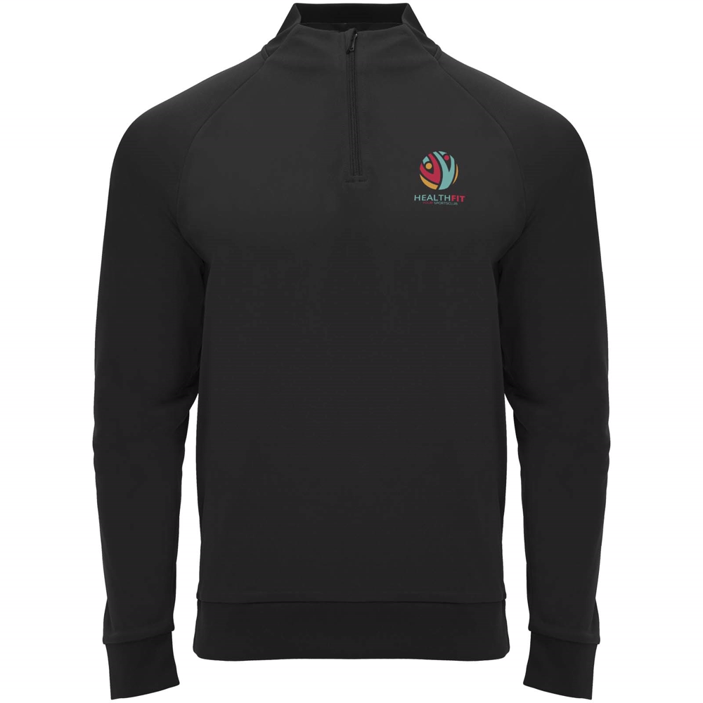 Epiro 200 g/m² langærmet unisex sweatshirt med kvart lynlås i farven Ensfarvet sort