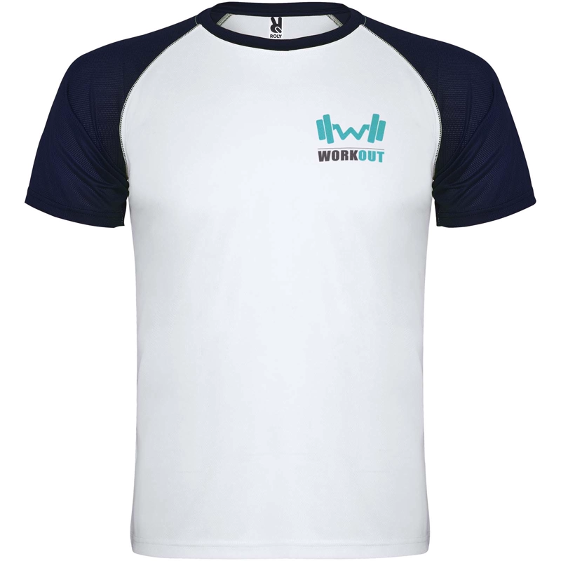 Indianapolis 140 g/m² kortærmet unisex sports t-shirt i farven Hvid / Marineblå