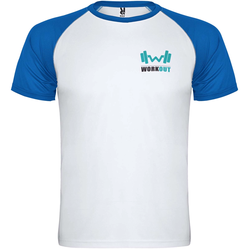 Indianapolis 140 g/m² kortærmet unisex sports t-shirt i farven Hvid / Kongeblå