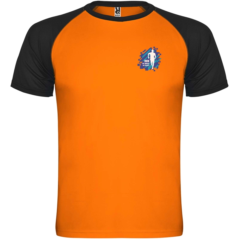 Indianapolis 140 g/m² kortærmet unisex sports t-shirt i farven Fluor orange / Ensfarvet sort