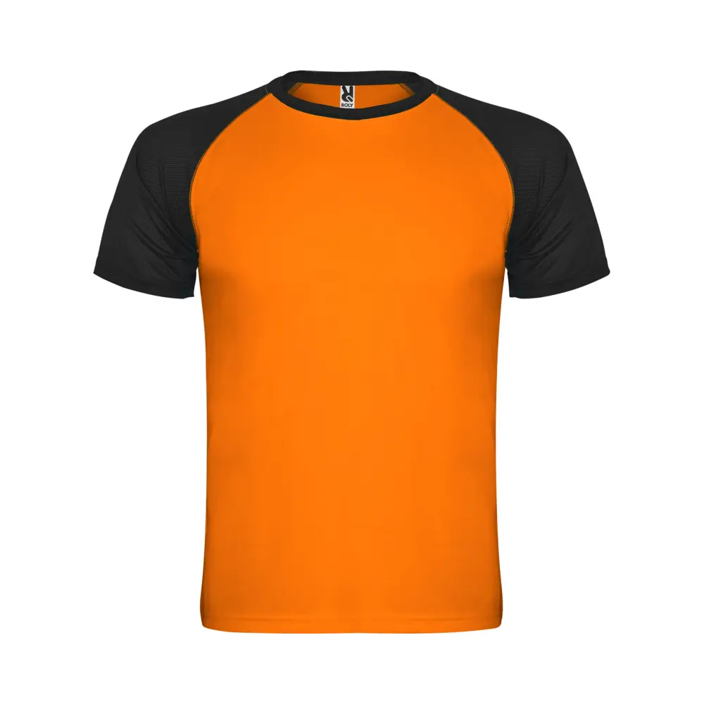 Indianapolis 140 g/m² kortærmet unisex sports t-shirt i farven Fluor orange / Ensfarvet sort
