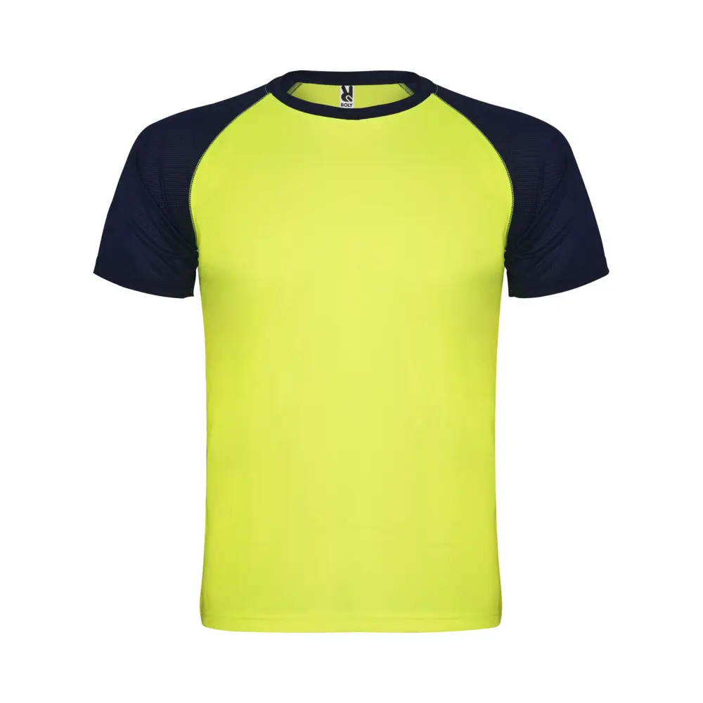 Indianapolis 140 g/m² kortærmet unisex sports t-shirt i farven Fluorgul / Marineblå